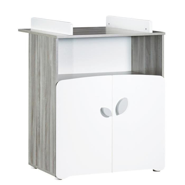 Commode bébé LEAF - 2 portes et 1 niche - 2 portes - Blanc - 76 x 97 x 66 cm