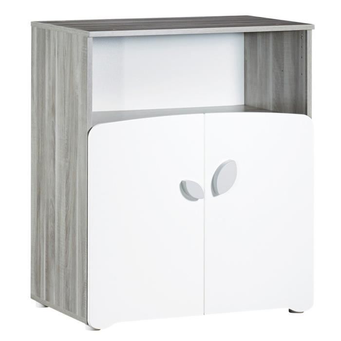 Commode bÈbÈ LEAF - 2 portes et 1 niche - 2 portes - Blanc - 76 x 97 x 66 cm