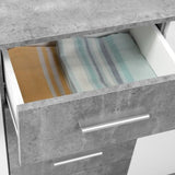 Buffet bas PILVI - 2 portes et 4 tiroirs - Blanc et béton clair - L 122,6 x P 34,2 x H 81,1 cm