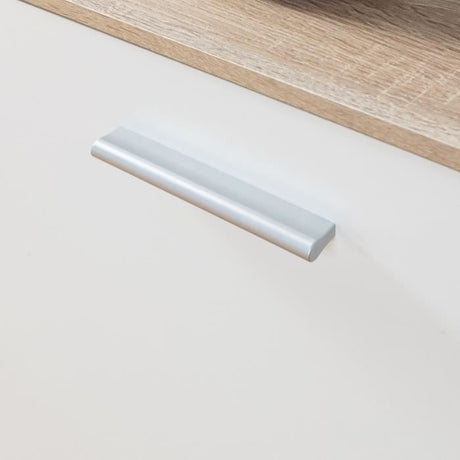 Buffet bas PILVI - 2 portes et 4 tiroirs - Blanc et chene sonoma - L 122,6 x P 34,2 x H 81,1 cm