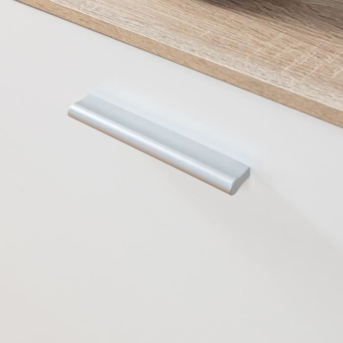 Buffet bas PILVI - 2 portes et 4 tiroirs - Blanc et chene sonoma - L 122,6 x P 34,2 x H 81,1 cm