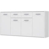 Buffet bas PILVI - 4 portes et 2 tiroirs - Blanc mat - L 162,3 x P 34,2 x H 88,1 cm