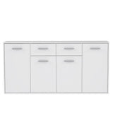 Buffet bas PILVI - 4 portes et 2 tiroirs - Blanc mat - L 162,3 x P 34,2 x H 88,1 cm