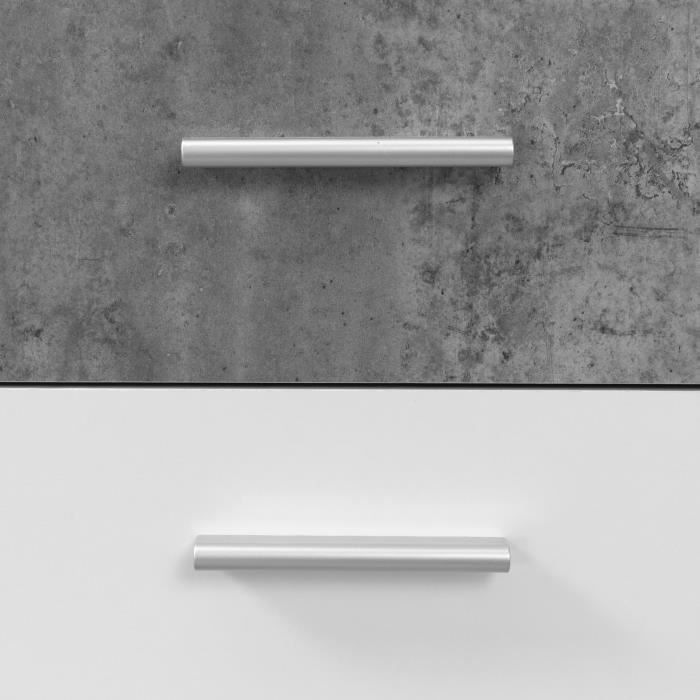 Buffet bas PILVI - 4 portes et 2 tiroirs - Blanc et béton clair - L 162,3 x P 34,2 x H 88,1 cm