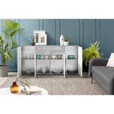 Buffet bas PILVI - 4 portes et 2 tiroirs - Blanc et bÈton clair - L 162,3 x P 34,2 x H 88,1 cm