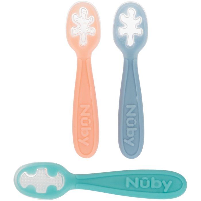 Lot de 3 premieres cuilleres bébé - NUBY - Silicone - Des 6 mois - Rose / Bleu / Vert