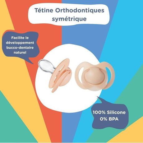 Lot de 5 sucettes orthodontiques - NUBY - Silicone - 6-18 mois - Multicolore