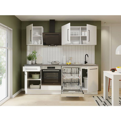 NOVACOOL - Bloc cuisine complete - Blanc mat / Gris - 220 x 60 x 204 cm - Plan de travail inclus