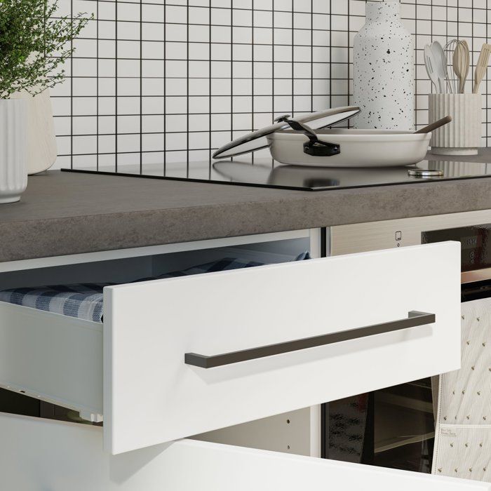 NOVACOOL - Bloc cuisine complete - Blanc mat / Gris - 220 x 60 x 204 cm - Plan de travail inclus