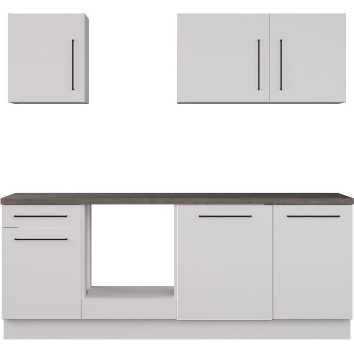 NOVACOOL - Bloc cuisine complete - Blanc mat / Gris - 220 x 60 x 204 cm - Plan de travail inclus