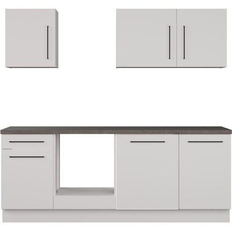 NOVACOOL - Bloc cuisine complete - Blanc mat / Gris - 220 x 60 x 204 cm - Plan de travail inclus