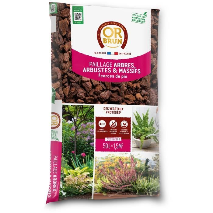 OR BRUN - OBRPECO50 - Ecorces De Pin - Protege Le Sol - Limite Les Mauvaises Herbes - Conserve L'Humidité