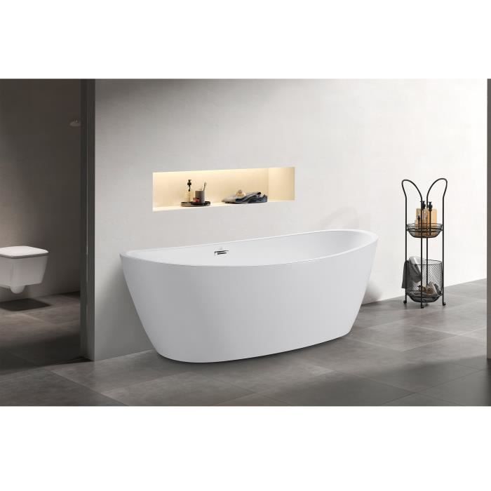 OCEANIC Baignoire ilot Rosã - L.177 x I.83 x H.58 cm - En acrylique - Bonde poussoir - Blanc