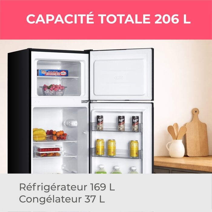 Réfrigérateur congélateur haut - OCEANIC - OCEAF2D206B3 - 206 L - Froid statique - Classe E - Noir