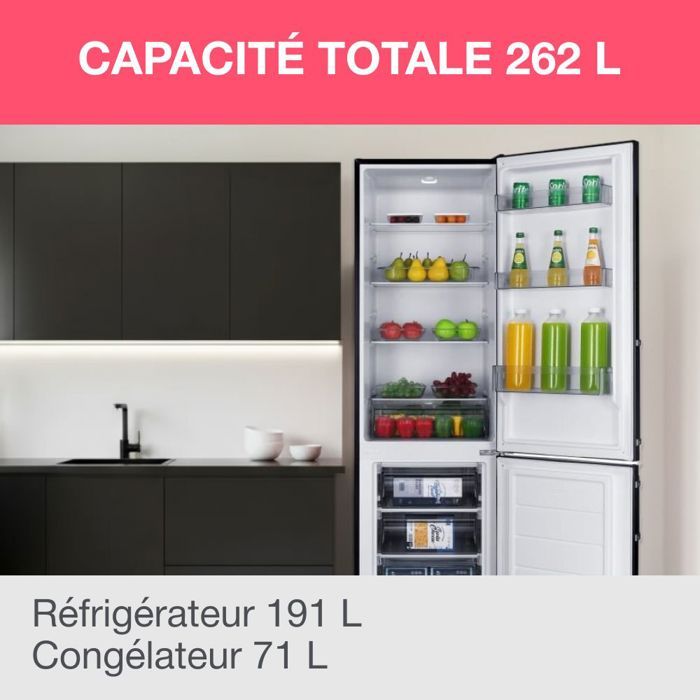 Réfrigérateur combiné - OCEANIC - OCEAFC262STDB - 262 L - Classe D - 55 x 56 x 180 cm - Noir