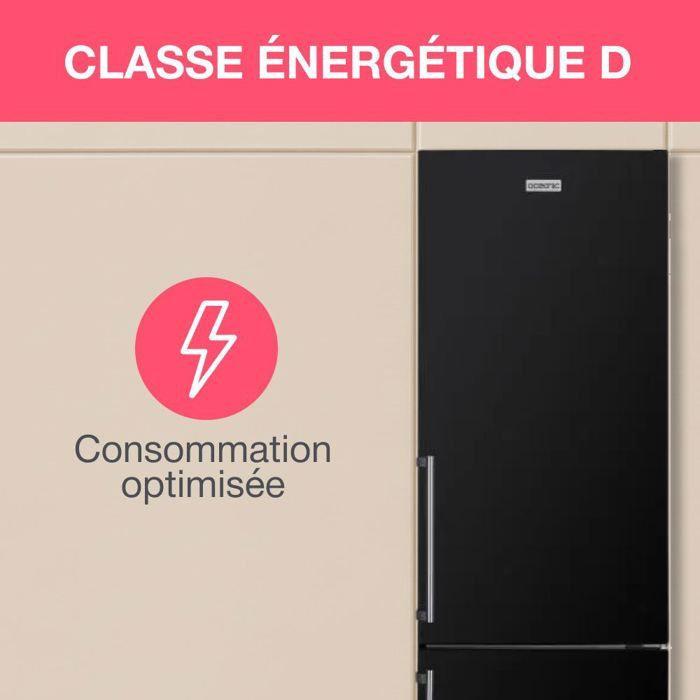 Réfrigérateur combiné - OCEANIC - OCEAFC262STDB - 262 L - Classe D - 55 x 56 x 180 cm - Noir