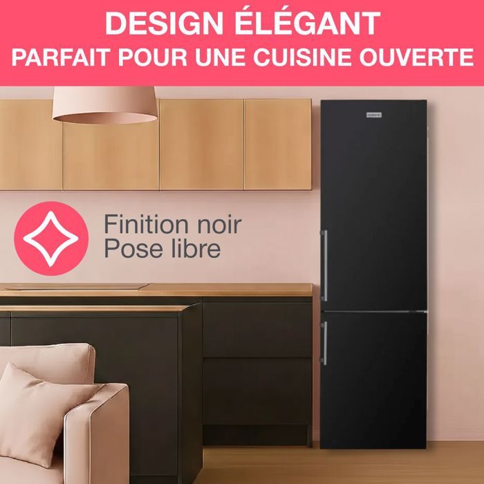 Réfrigérateur combiné - OCEANIC - OCEAFC262STDB - 262 L - Classe D - 55 x 56 x 180 cm - Noir