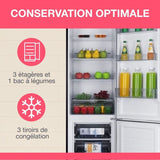 Réfrigérateur combiné - OCEANIC - OCEAFC262STDB - 262 L - Classe D - 55 x 56 x 180 cm - Noir