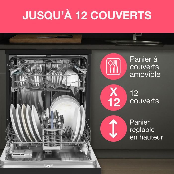 Lave-vaisselle pose libre OCEANIC OCEALV1247B - 12 couverts - 47 dB noir