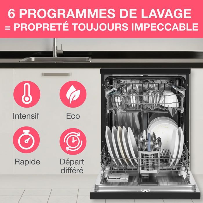 Lave-vaisselle pose libre OCEANIC OCEALV1247B - 12 couverts - 47 dB noir