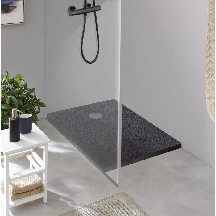 Receveur de douche en résine - Rectangulaire - 120x90x3,5 cm - OCEANIC - Gris anthracite - Bonde de vidage et pieds inclus - Morenã