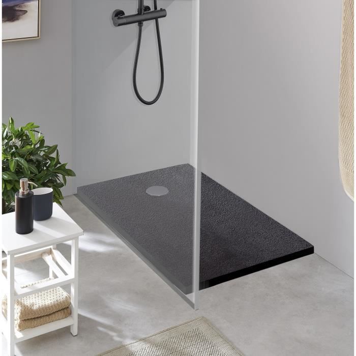 Receveur de douche en résine - Rectangulaire - 140x90x3,5 cm - OCEANIC - Gris anthracite - Bonde de vidage et pieds inclus - Morenã