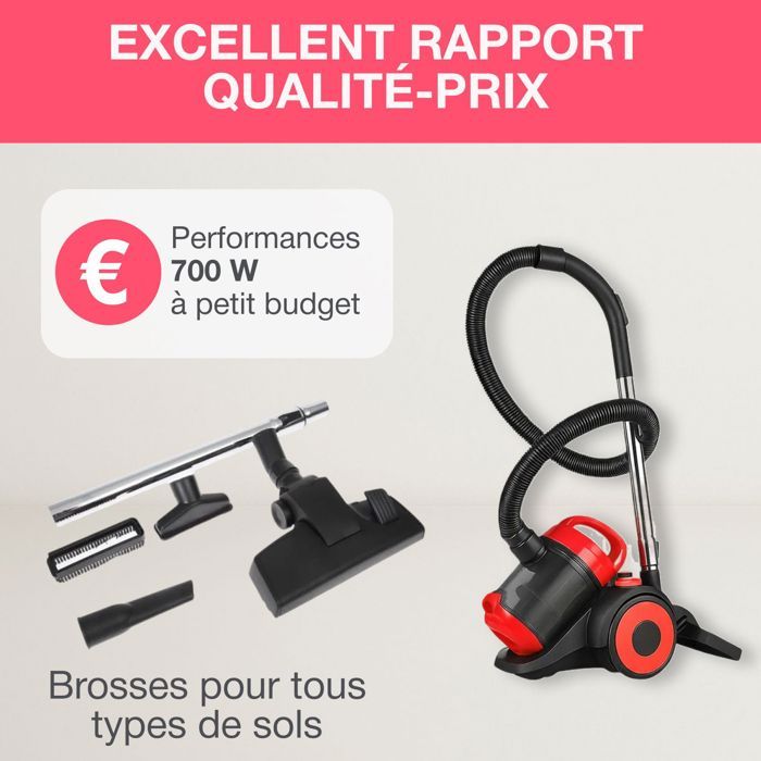 OCEANIC VC10RBAX2 Aspirateur traîneau sans sac - 700W - 80dB - A - Rouge