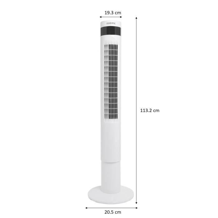 Ventilateur colonne OCEANIC - 50W - Hauteur 110 cm - Oscillation automatique - TÈlÈcommande - Minuterie - Blanc