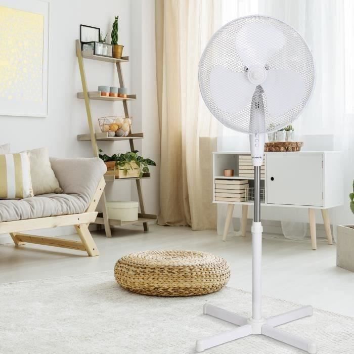 Ventilateur sur pied OCEANIC - 45W - Diametre 40 cm - Hauteur réglable - Oscillation - Blanc