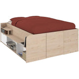 ODYSSEE Lit coffre adulte - 140x190/200 cm - Avec coffre relevable - Décor chene et Blanc - 168,3x66,5x209,5 cm