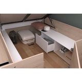 ODYSSEE Lit coffre adulte - 140x190/200 cm - Avec coffre relevable - Décor chene et Blanc - 168,3x66,5x209,5 cm