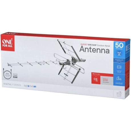 Antenne TV Extérieure ONE FOR ALL SV9357 Professional Line VHF/UHF amplifiée, full HD, filtre 5G, montage simple