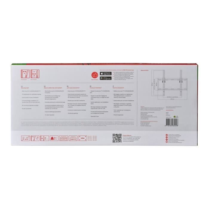 ONE FOR ALL WM2421 - Support mural avec réglage d'inclinaison de 15° pour TV de 32 a 65 (81 a 165cm) - Noir