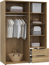 Armoire de chambre - Décor Chene - 3 portes battantes + 2 tiroirs - L144,4 x P59 x H200,1 cm - ORKNEY