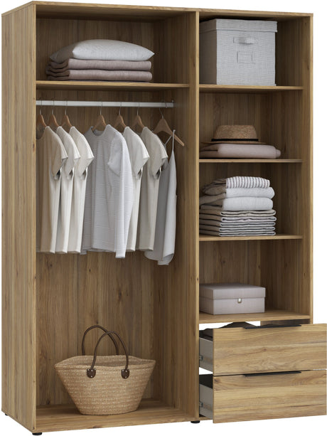 Armoire de chambre - Décor Chene - 3 portes battantes + 2 tiroirs - L144,4 x P59 x H200,1 cm - ORKNEY