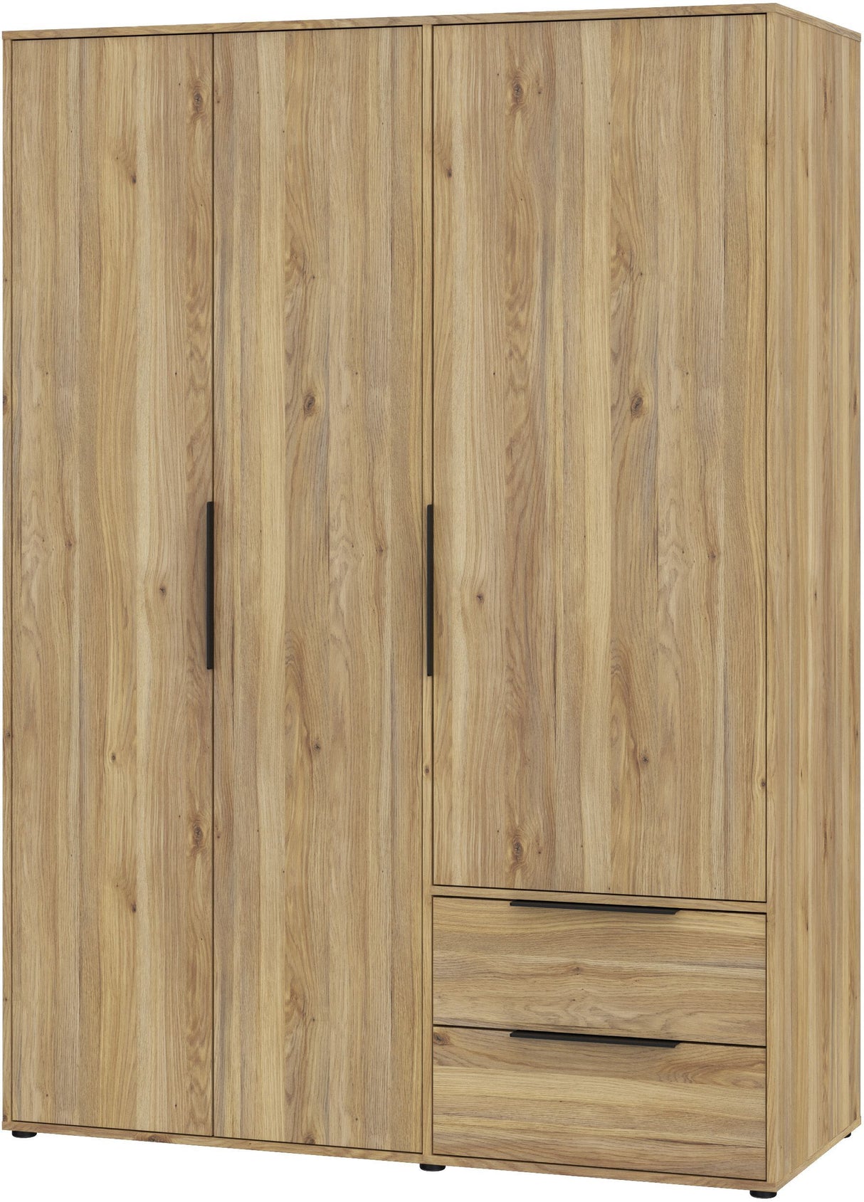 Armoire de chambre - Décor Chene - 3 portes battantes + 2 tiroirs - L144,4 x P59 x H200,1 cm - ORKNEY