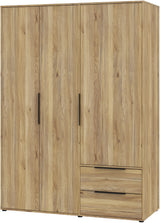 Armoire de chambre - Décor Chene - 3 portes battantes + 2 tiroirs - L144,4 x P59 x H200,1 cm - ORKNEY