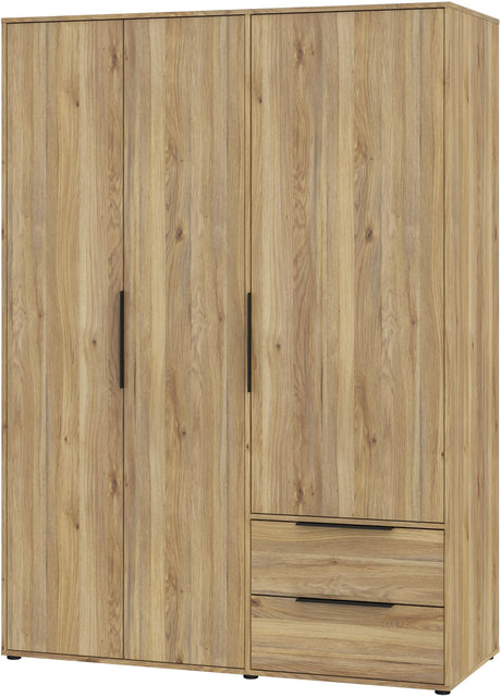 Armoire de chambre - Décor Chene - 3 portes battantes + 2 tiroirs - L144,4 x P59 x H200,1 cm - ORKNEY