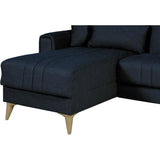 Canapé d'angle convertible réversible - 3 / 4 personnes - OMEGA - Tissu bleu foncé - Coffre - 3 coussins - 225 x 81/151 x 84 cm