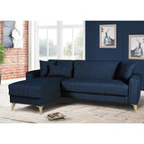 Canapé d'angle convertible réversible - 3 / 4 personnes - OMEGA - Tissu bleu foncé - Coffre - 3 coussins - 225 x 81/151 x 84 cm