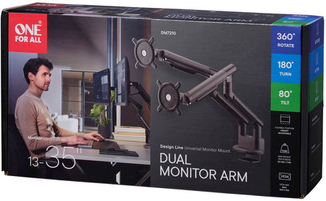 Support moniteur Dynamic - ONE FOR ALL - Vesa 100 - Double Bras - 13 et 32'' - 8kgs max - Hauteur rťglable - Noir