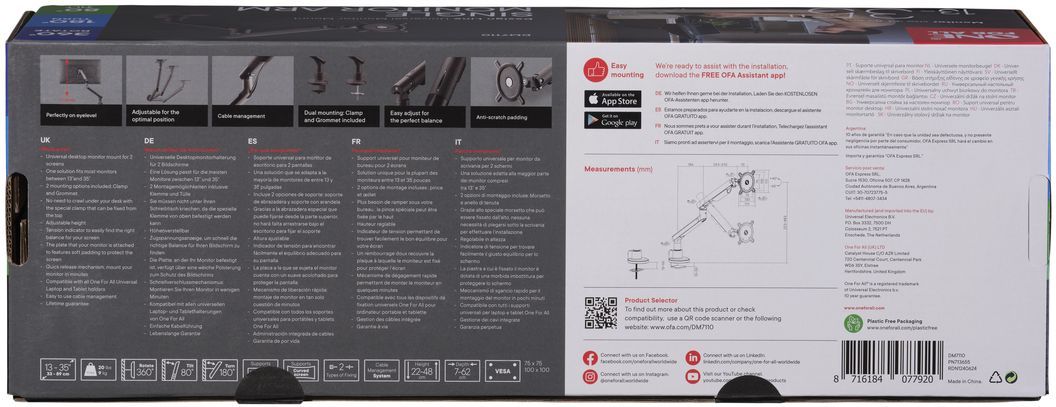 Support moniteur Dynamic - ONE FOR ALL - Vesa 100 - Simple Bras - 13 et 32'' - 8kgs max - Hauteur réglable - Noir