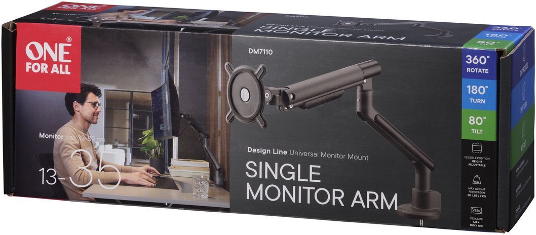 Support moniteur Dynamic - ONE FOR ALL - Vesa 100 - Simple Bras - 13 et 32'' - 8kgs max - Hauteur réglable - Noir