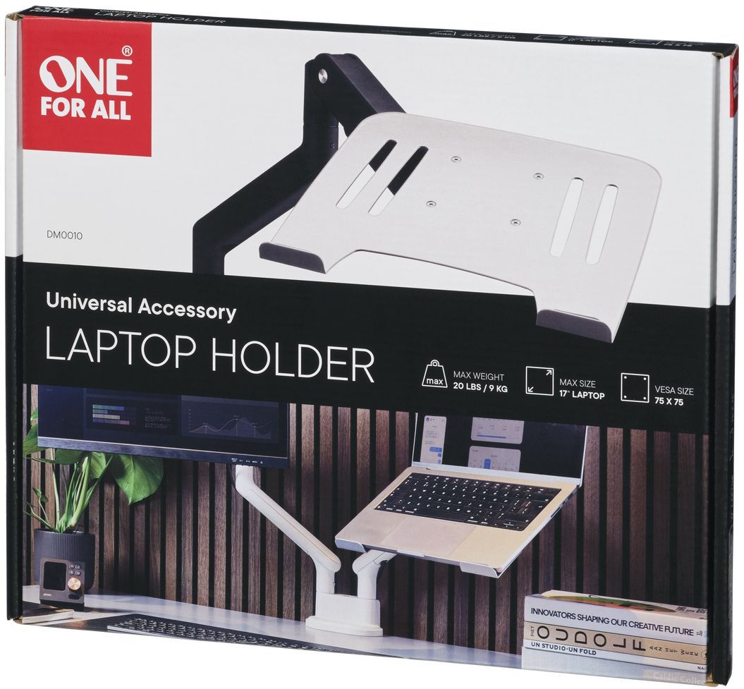 Support pour ordinateur portable - ONE FOR ALL - Vesa 75 - 10 a 17'' max - 9 kgs max - Rebord et sangle de sécurité