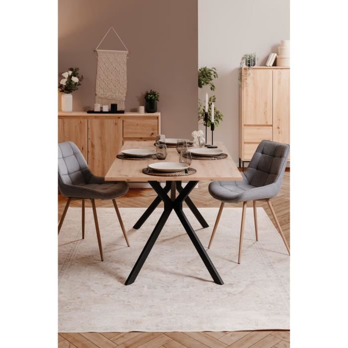 Table a manger ONEX - Chene artisan et noir - 180 x 90 x 75 cm - Jusqu'a 10 personnes