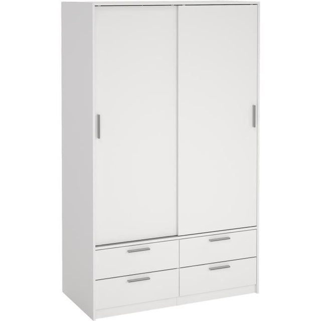 Armoire - Blanc mat - 2 portes coulissantes - 4 tiroirs - L121,2 x P60,25 x H200 cm - ONTARIO