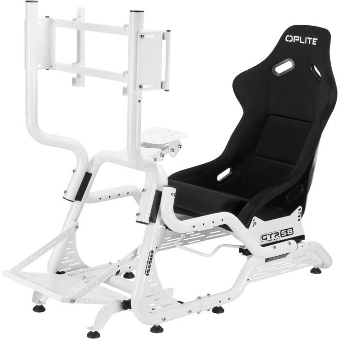 Cockpit de simulation - OPLITE - GTR S8 Infinity Force - Acier carbone - Blanc - Simracing haute performance