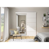 OPTIMUM - Kit porte coulissante + rail + bandeau Atelier - H.204xL.83xP.4 cm - Blanche lignÈe