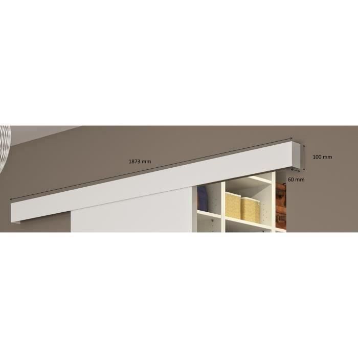 OPTIMUM - Kit porte coulissante + rail + bandeau Atelier - H.204xL.83xP.4 cm - Blanche lignée