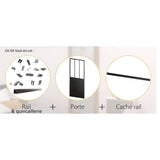 OPTIMUM - Kit porte coulissante + rail + bandeau Atelier - H 204 x L 93 x P 4 cm - Noir verre transparent